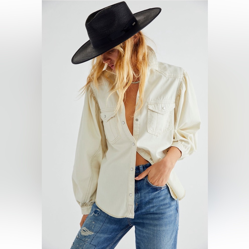 Free People With Live White Denim Buttondown